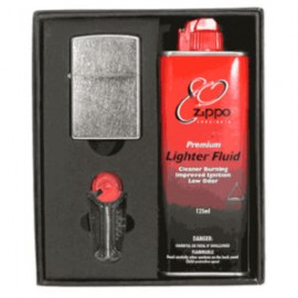 SET ZIPPO CON ENCENDEDOR MZ207, GASOLINA Y PIEDRA