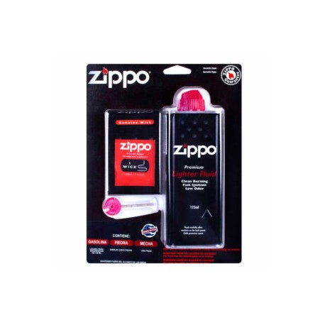 SET ZIPPO BLISTER GASOLINA, PIEDRA Y MECHA