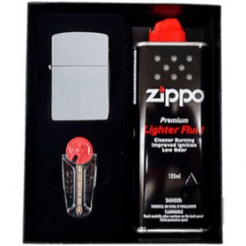 SET ZIPPO ENCENDEDOR MZ205, GASOLINA MZ3141 Y PIEDRA MZ2406-P